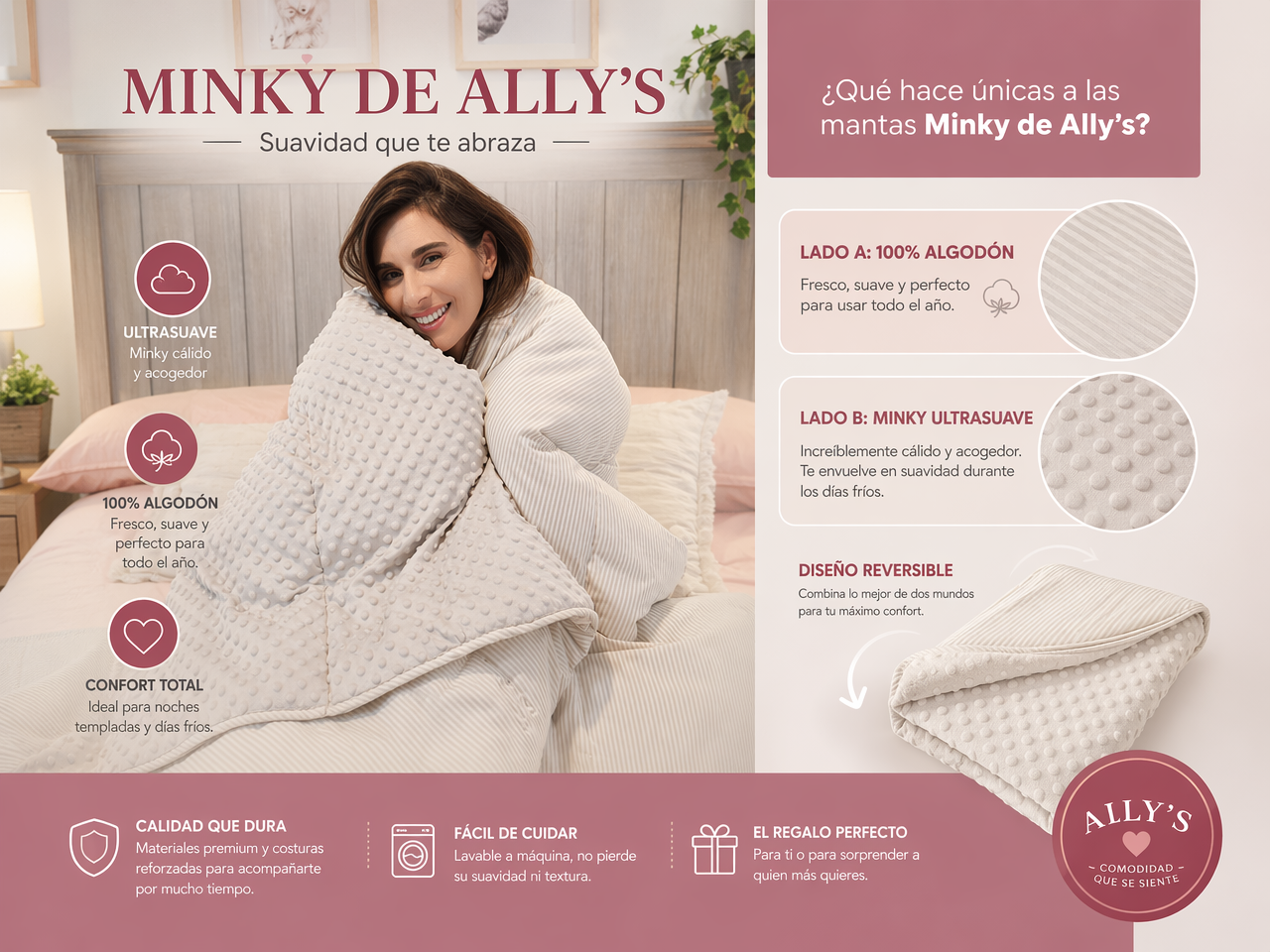 Plumón Manta Minky Grises talla L y XL
