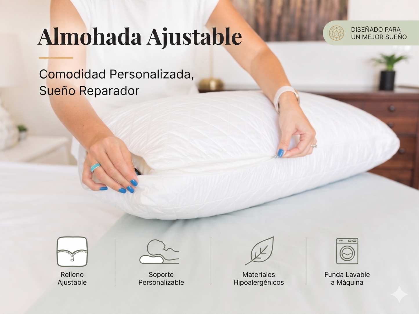 Almohada ajustable detalle tela y relleno
