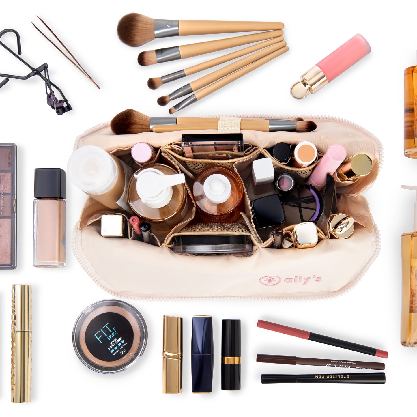 Todo lo que cabe en el Cosmetiquero ally's: skincare, maquillaje y brochas