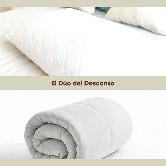 El Dúo del Descanso — Almohada Ajustable + Plumón Minky · composición bundle