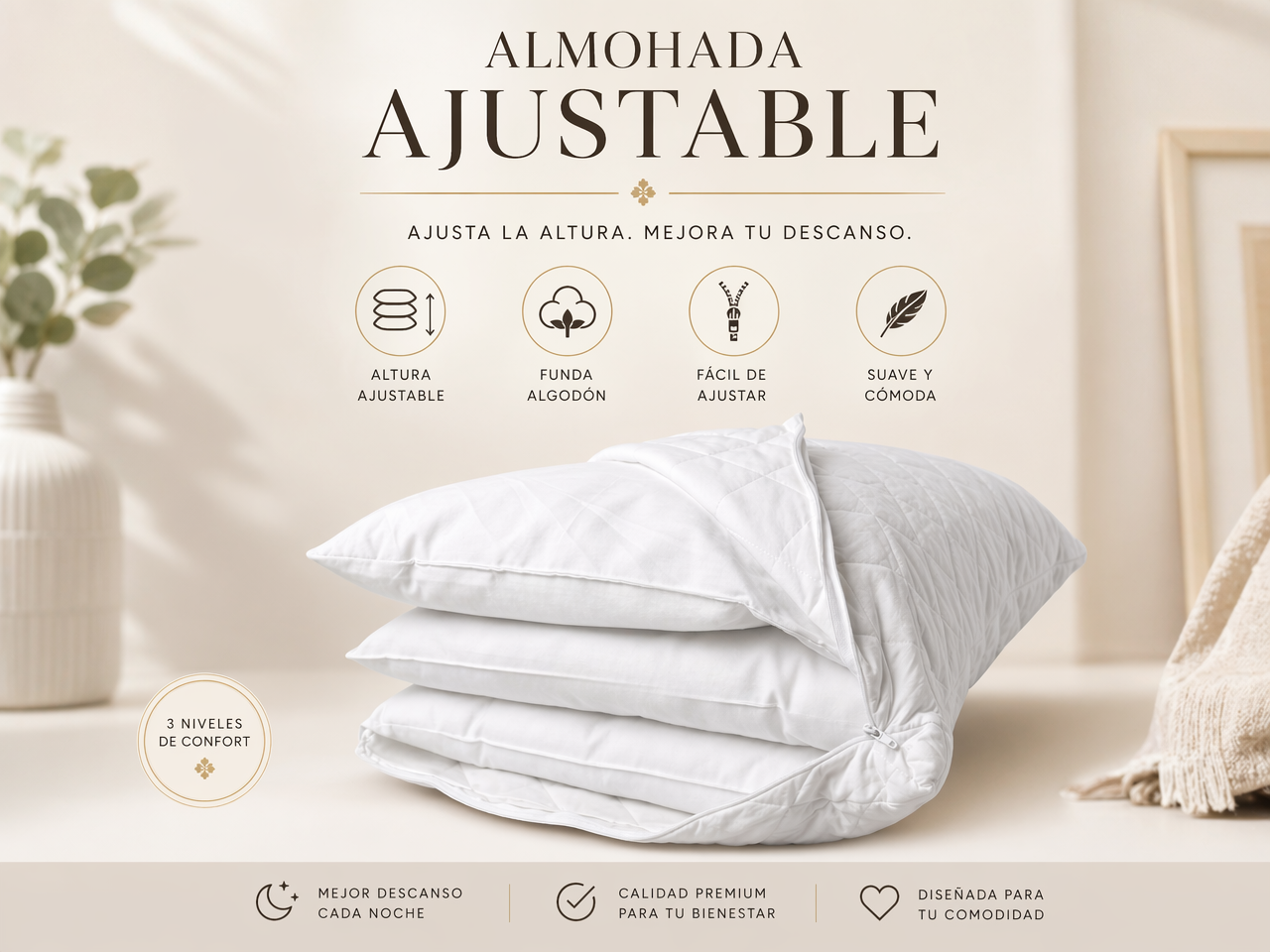Almohada ajustable en dormitorio moderno
