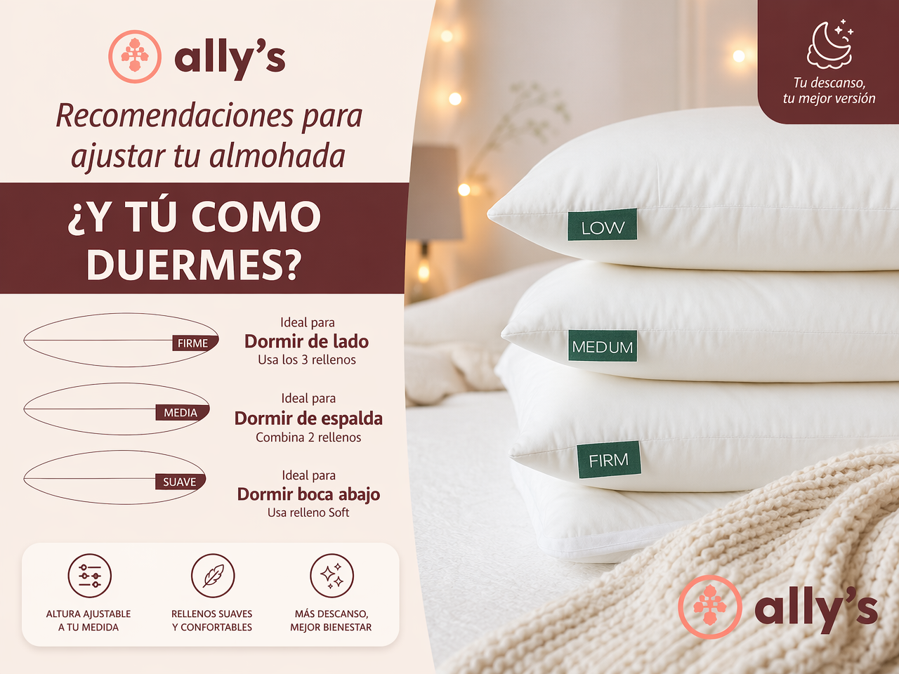 Almohada ajustable tallas L y XL Ally's